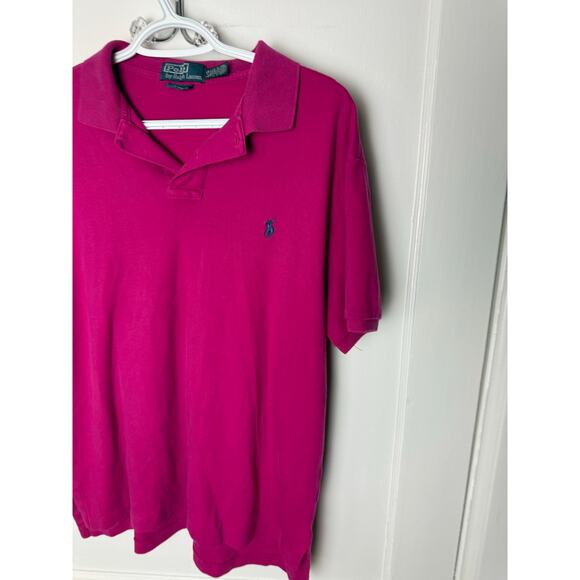 Vintage Y2K Polo Ralph Lauren Deep Pink Cotton Polo Logo Shirt Men's Large - Picture 2 of 8